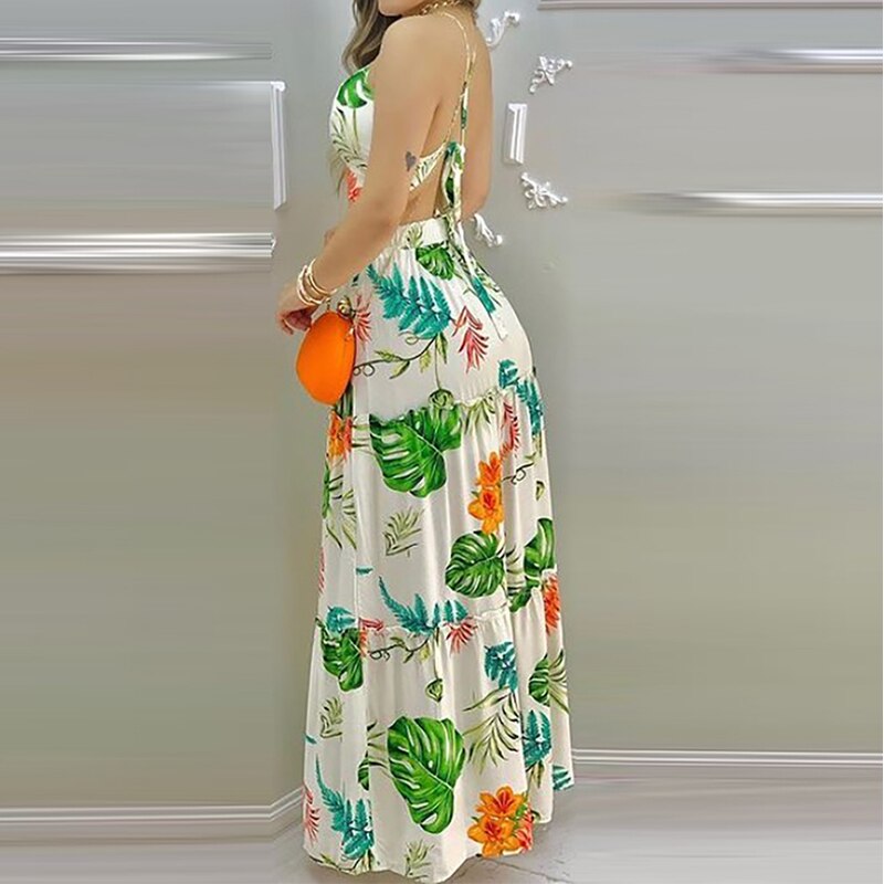 Floral Print V Neck Sleeveless Top & Skirt Set