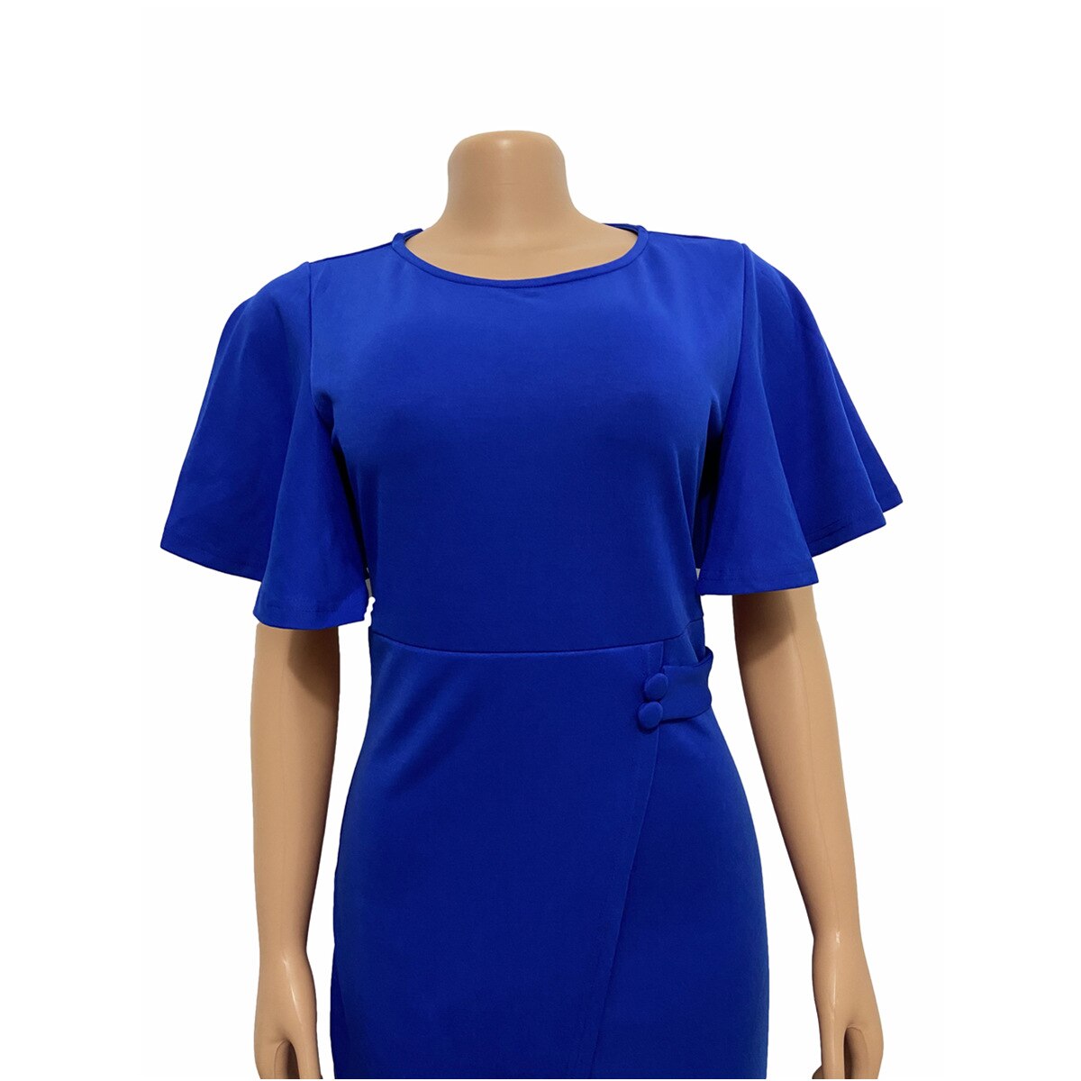 Button Design O-neck Bodycon Office Dress