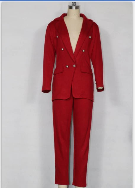 Autumn Winter Notched Full Sleeve Blazers Pants Suit