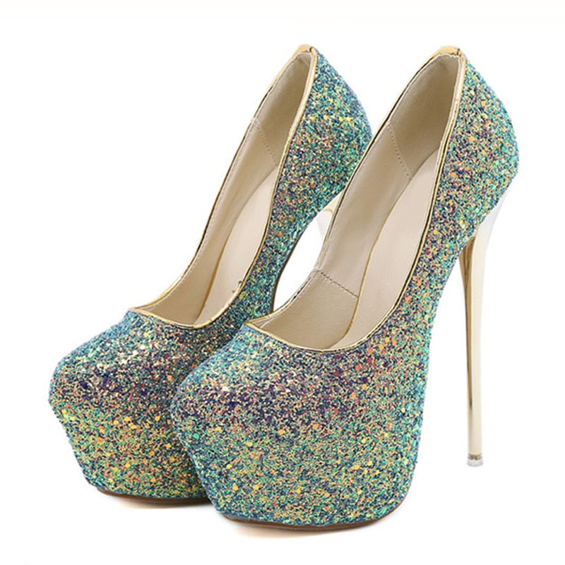 Extreme Sexy High Heels Platform Fashion Bling Sequined Shoes