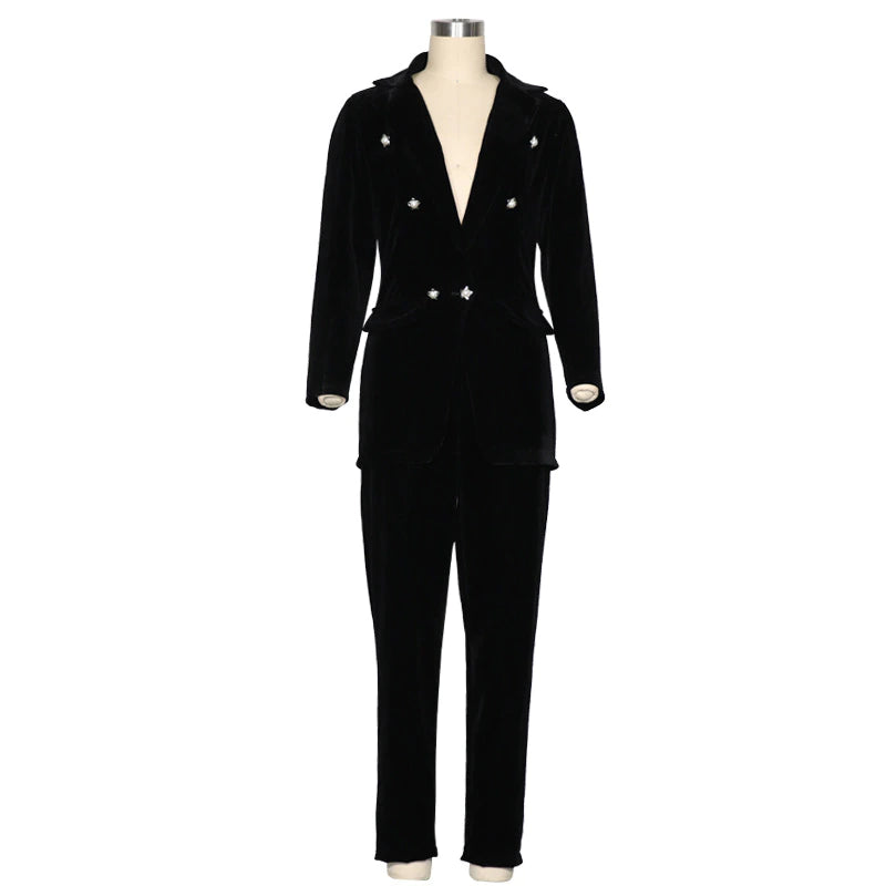 Autumn Winter Notched Full Sleeve Blazers Pants Suit