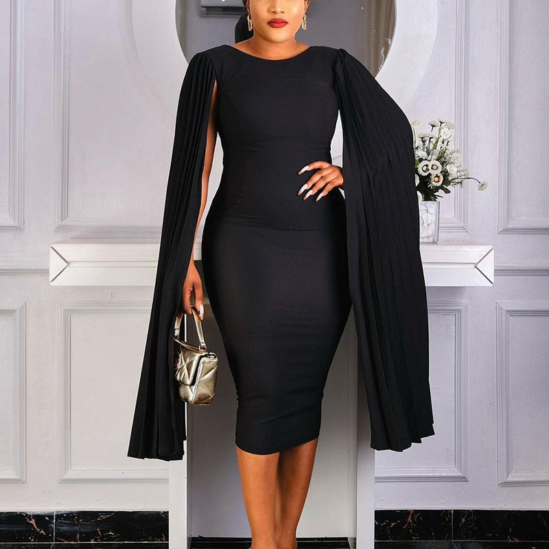 Cape Sleeve Elegant Bodycon Midi Dress