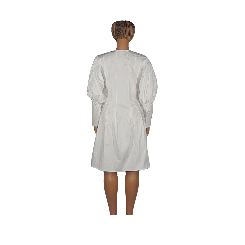 Full Sleeve White Color Beach Solid Boho Dress