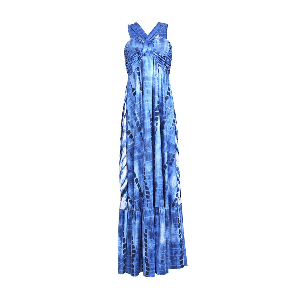 Print Sleeveless Back Zip Loose Floor-length Dresses