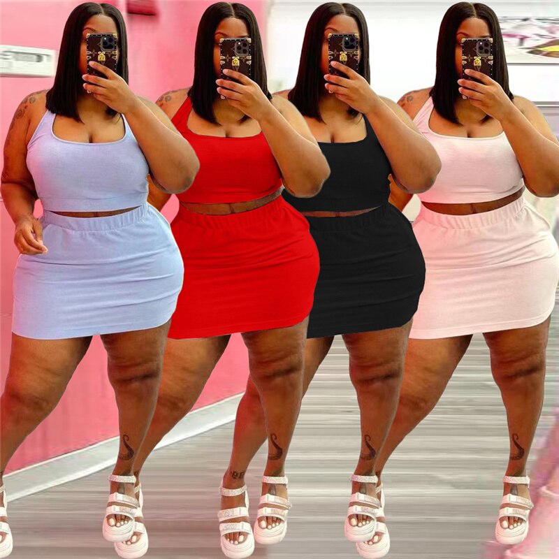 Plus Size Crop Tops and Skirt Two Piece Outfits