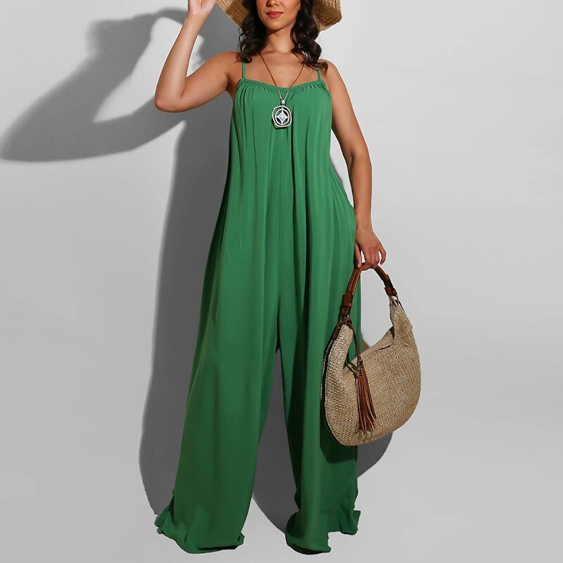 Spaghetti Strap Wide Leg Loose Jumpsuits