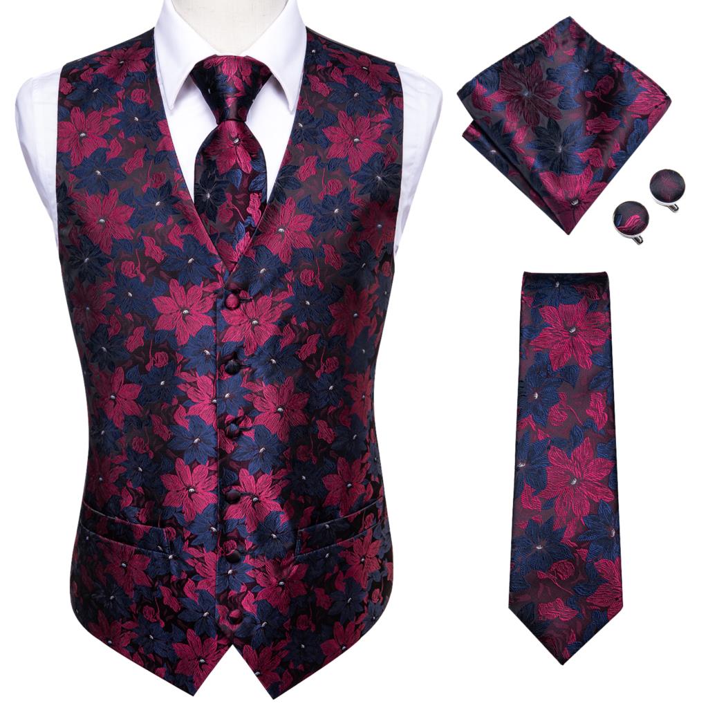 Silk Mens Slim Fit 4pcs Vest Necktie Pocket Square Cufflinks