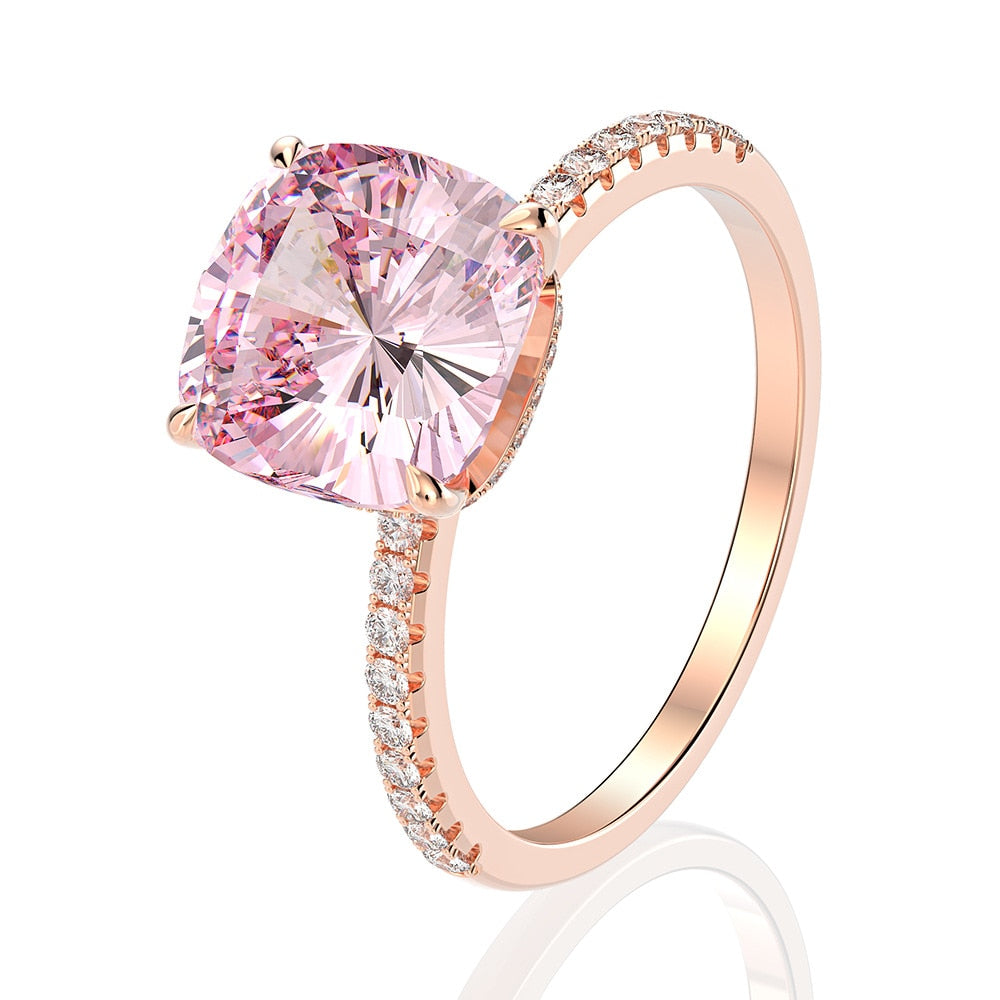 925 Sterling Silver Created Moissanite  Rose Gold Ring