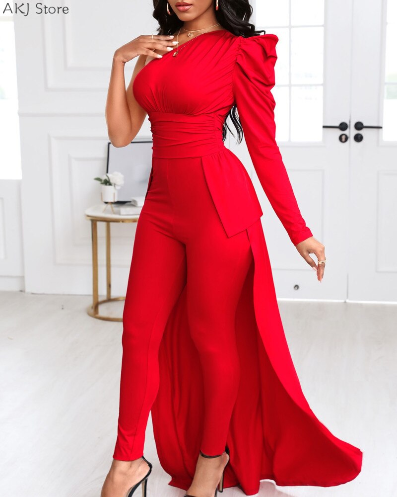 Elegant One Shoulder Dip Hem Jumpsuit