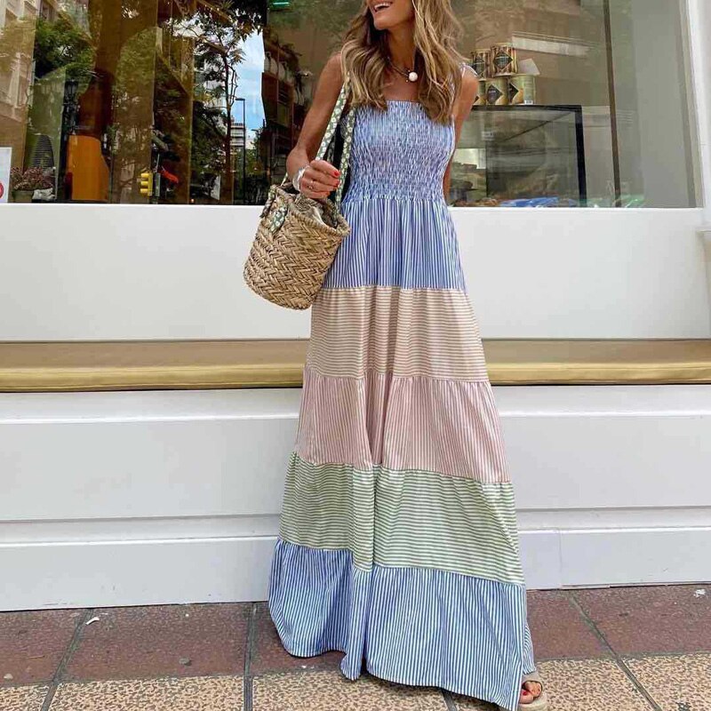 Spring Off Shoulder Bow Sling Maxi Dress