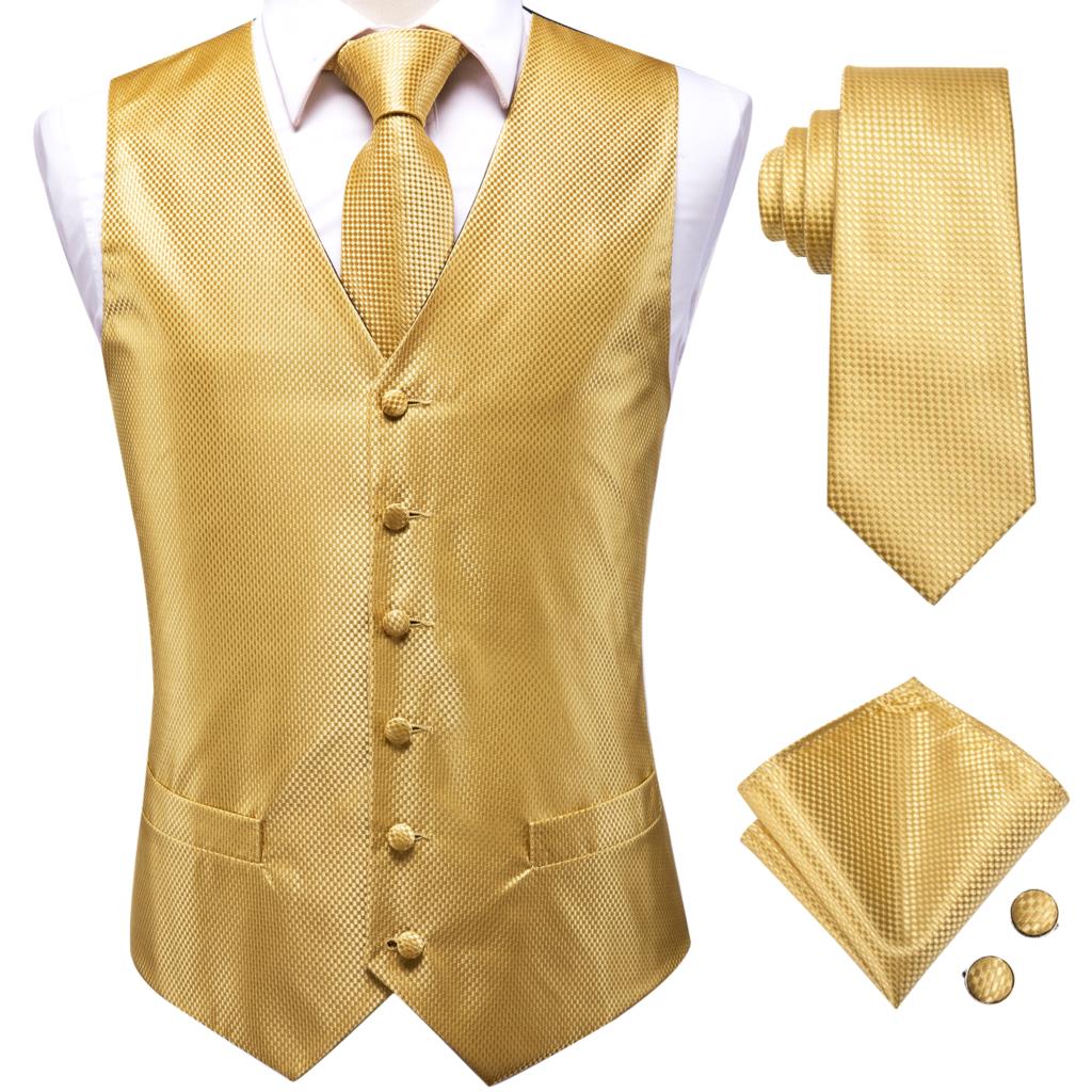 Silk Mens Slim Fit 4pcs Vest Necktie Pocket Square Cufflinks