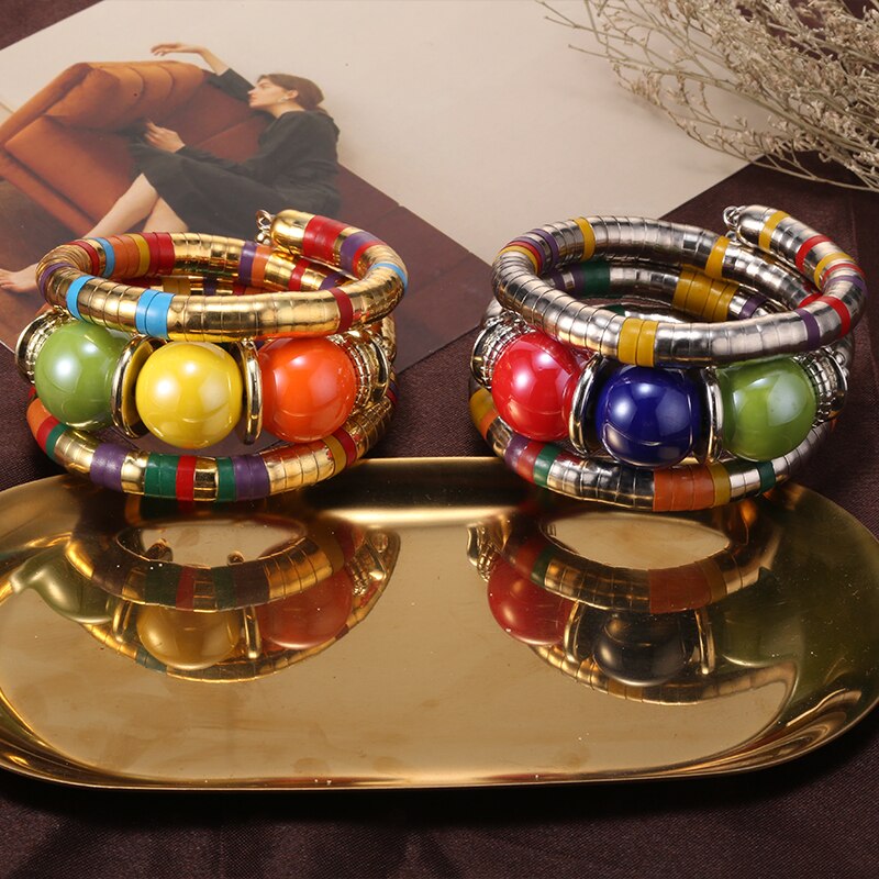 Vintage Natural Stone Bead Snake Bangles