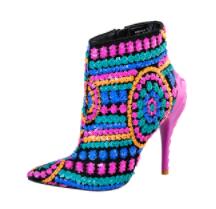 Sequined Cloth Fuchsia Bling High Heels Pointed Toe Ankle Boots