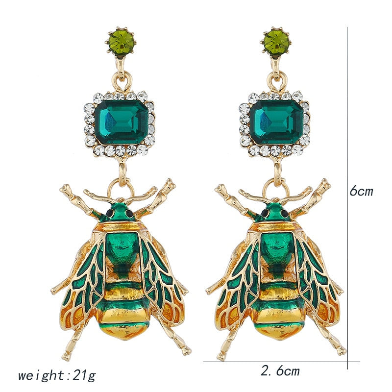 Luxury Fashion Crystal Insect  Bee Eardrop Dangle Statement Earrings