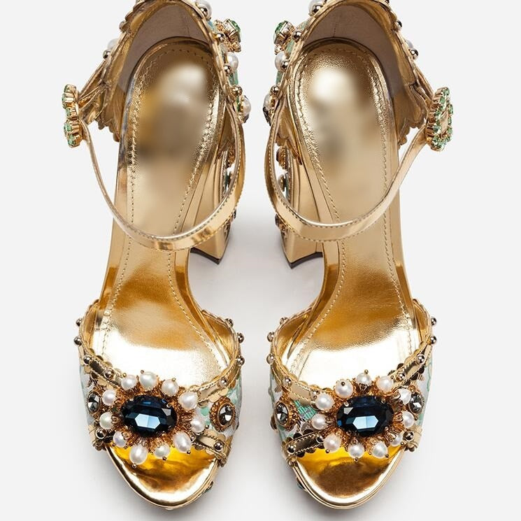 Luxury Crystal Faux-pearl Embellished Platform Sandals