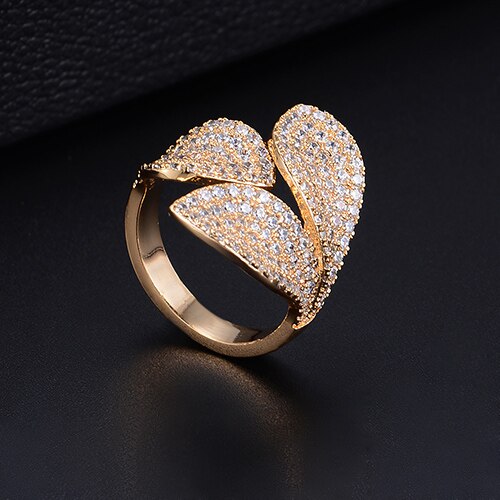 Fashion Flower Leaf Leaves Cubic Zirconia Adjustable Ring and Earrings