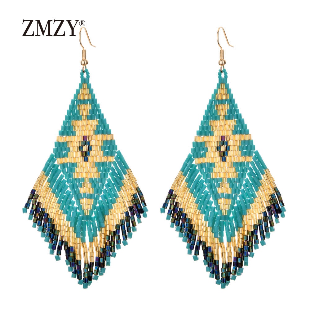 Women Bohemian Long Tassel Crystal Bead Handmade Earring