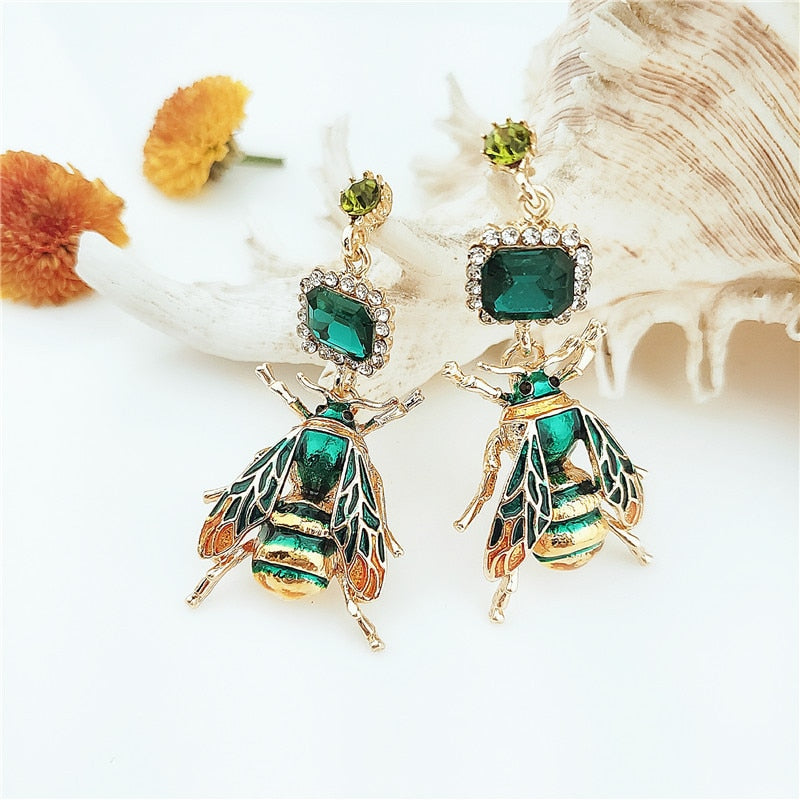 Luxury Fashion Crystal Insect  Bee Eardrop Dangle Statement Earrings