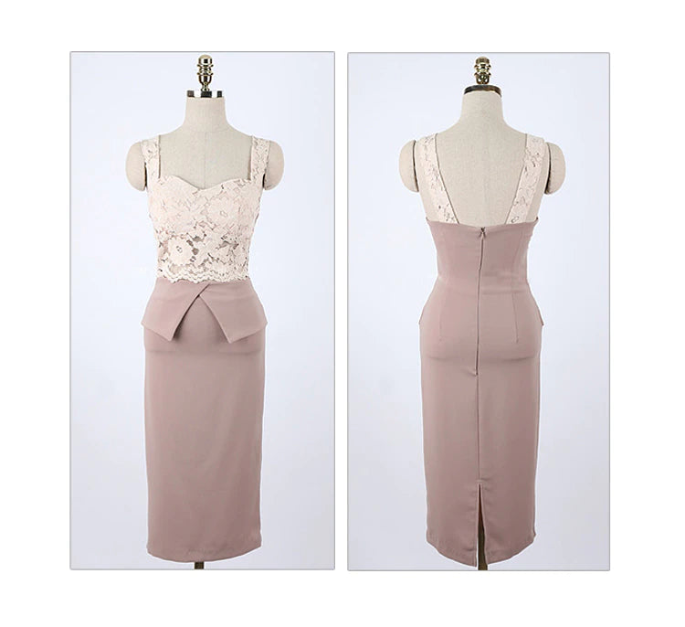 V Collar Sleeveless Summer Lace Pencil Dress