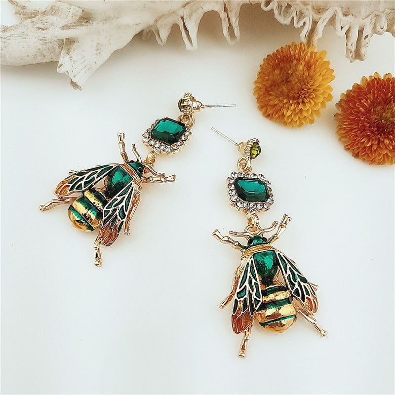 Luxury Fashion Crystal Insect  Bee Eardrop Dangle Statement Earrings