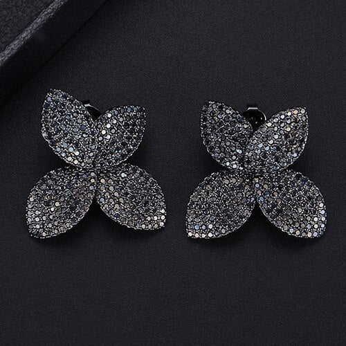 Fashion Flower Leaf Leaves Cubic Zirconia Adjustable Ring and Earrings