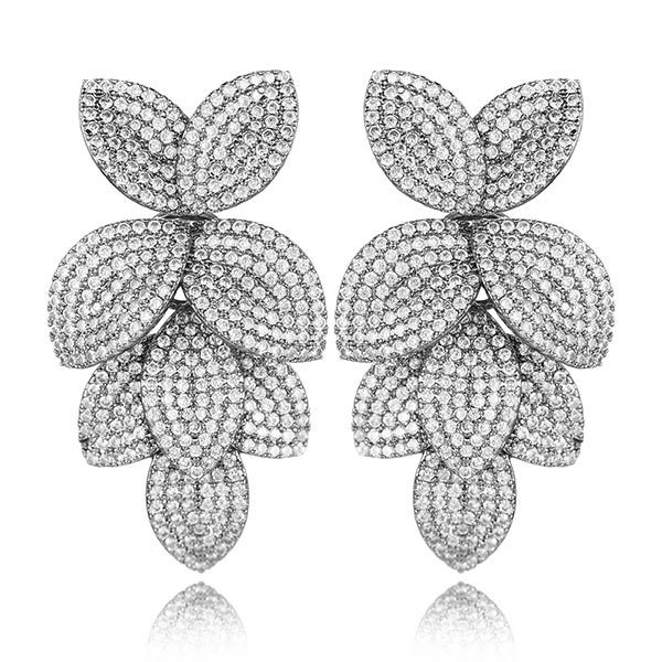 Fashion Flower Leaf Leaves Cubic Zirconia Adjustable Ring and Earrings
