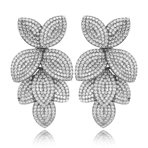 Fashion Flower Leaf Leaves Cubic Zirconia Adjustable Ring and Earrings