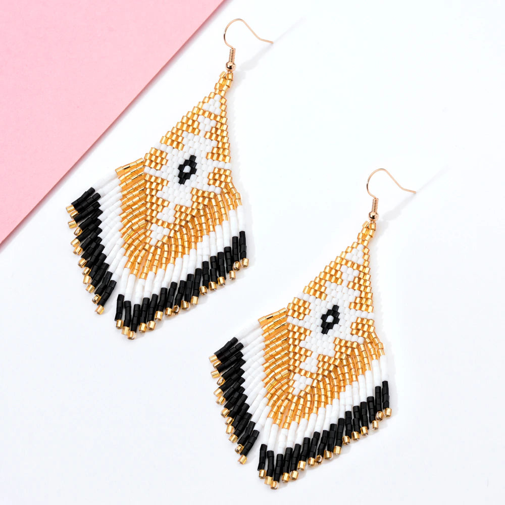 Women Bohemian Long Tassel Crystal Bead Handmade Earring