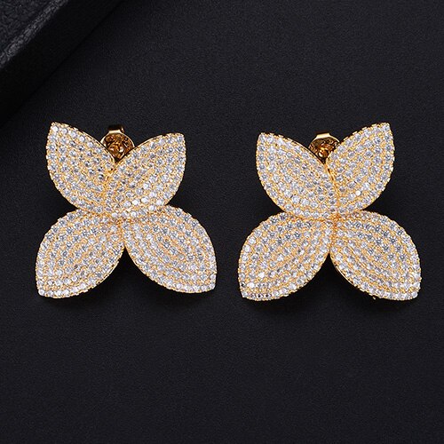 Fashion Flower Leaf Leaves Cubic Zirconia Adjustable Ring and Earrings