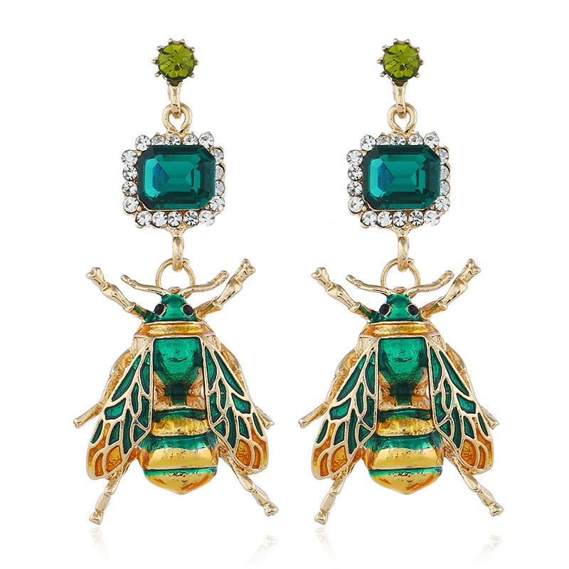 Luxury Fashion Crystal Insect  Bee Eardrop Dangle Statement Earrings