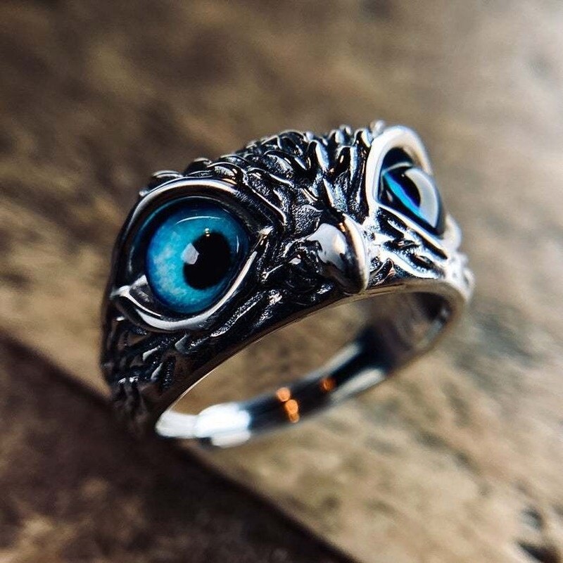 Fashion Blue Cat's Eye Owl Ring
