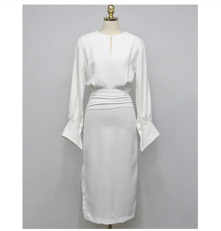 Autumn Solid White Slim Office Bodycon Pencil Dress