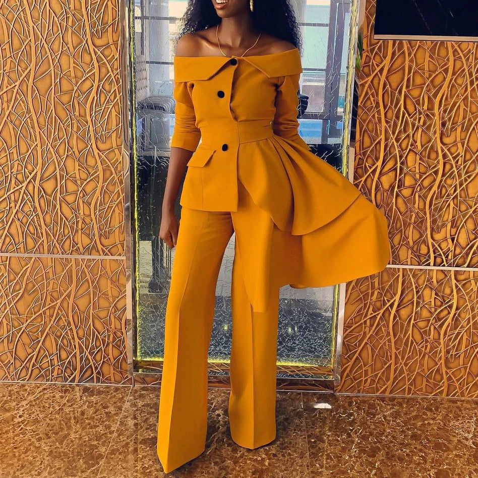 Full Sleeve Off Shoulder Long Sleeve Top And Pant 2 Piece Set