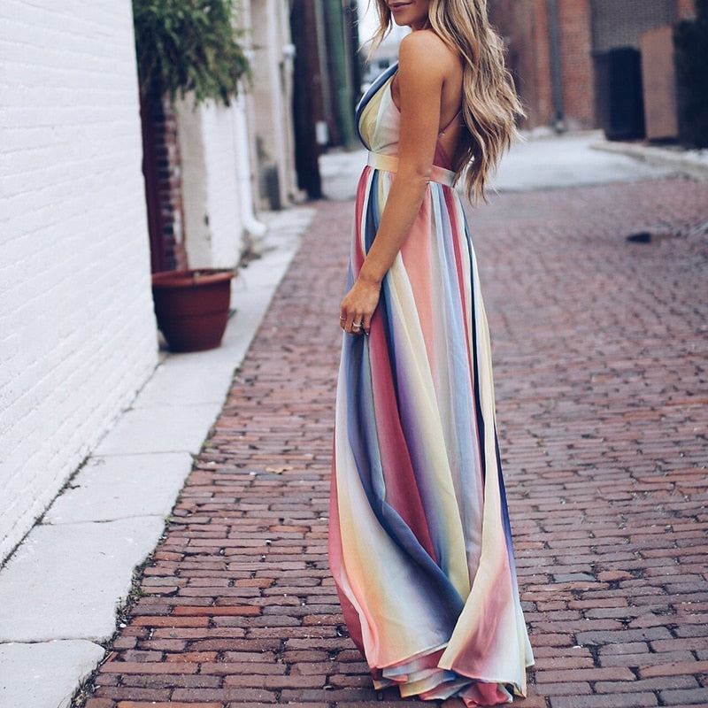 Halter long chiffon dress