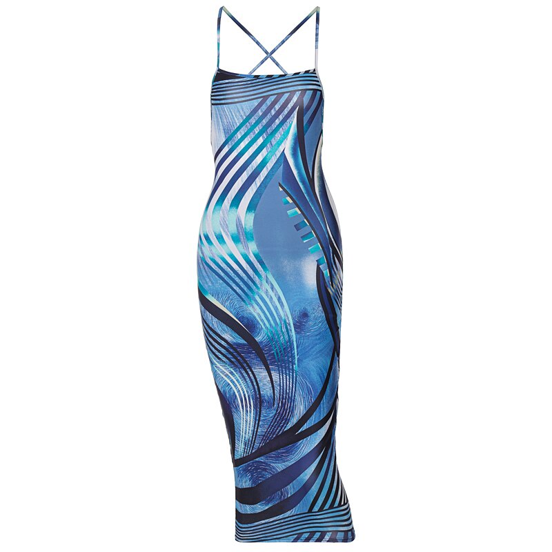 Sleeveless Backless Printed Bodycon Beach Dress