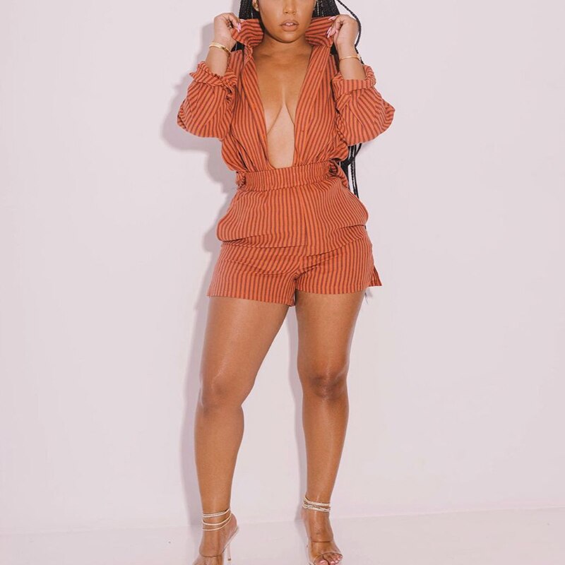 Long Sleeve Shirt Top and Casual Slim Shorts Set