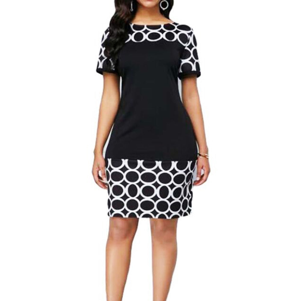 Patchwork Geometric Print Office Dress