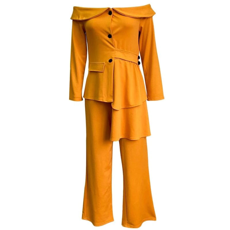 Full Sleeve Off Shoulder Long Sleeve Top And Pant 2 Piece Set