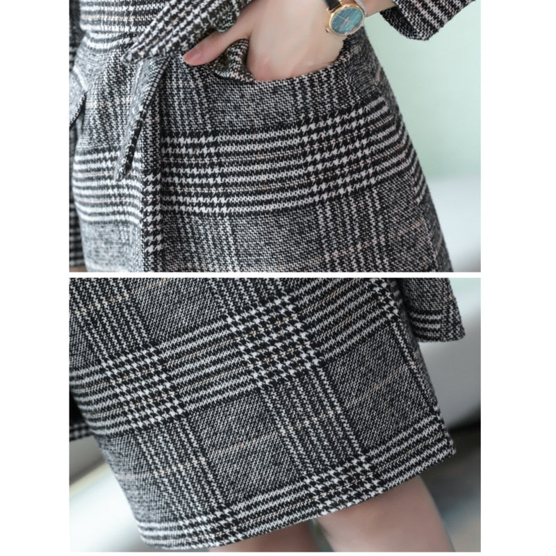 Korean Style Loose Temperament Long Coat Hip-wrapped Skirt Woolen Suit