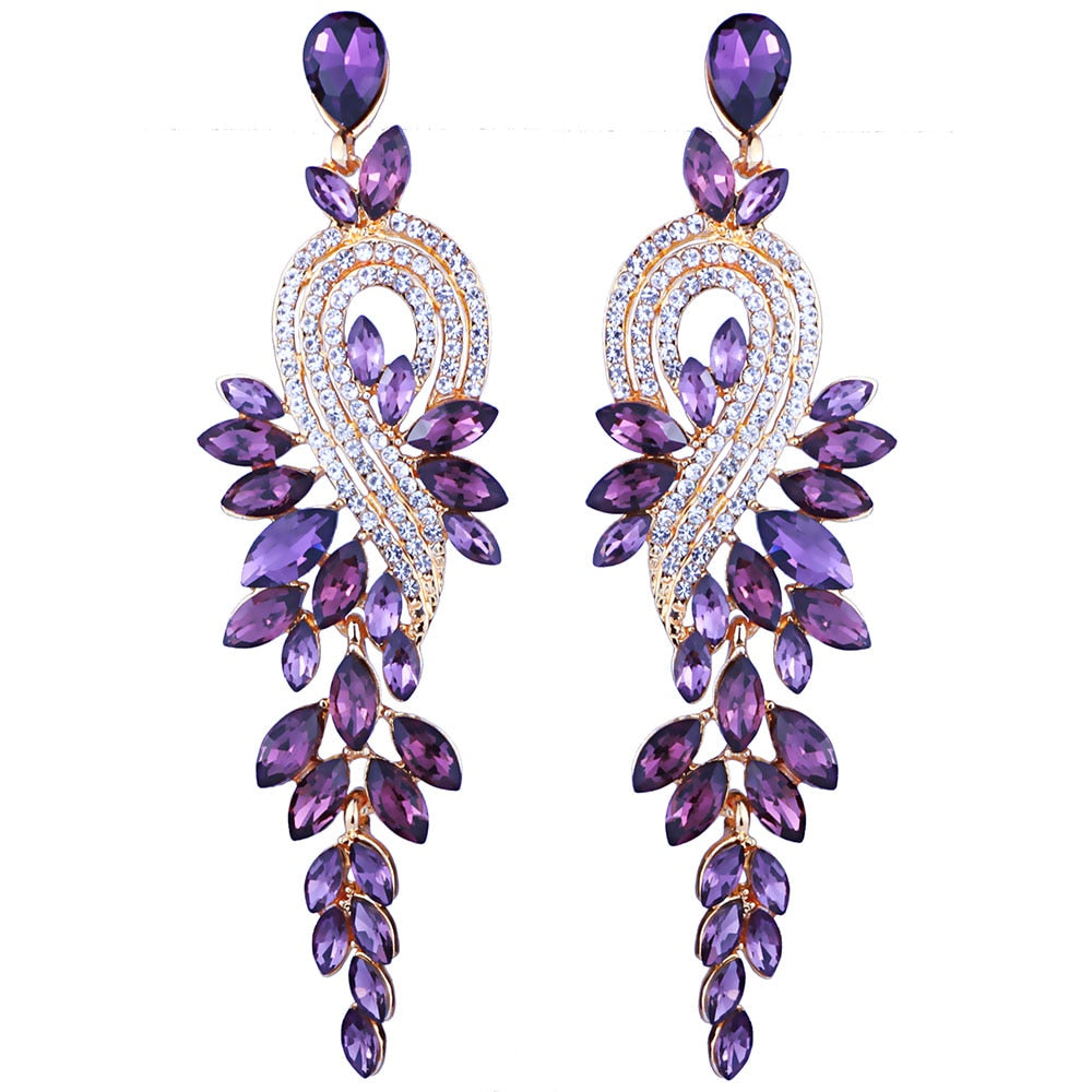 Luxury Crystal Leaf Long Drop Earrings