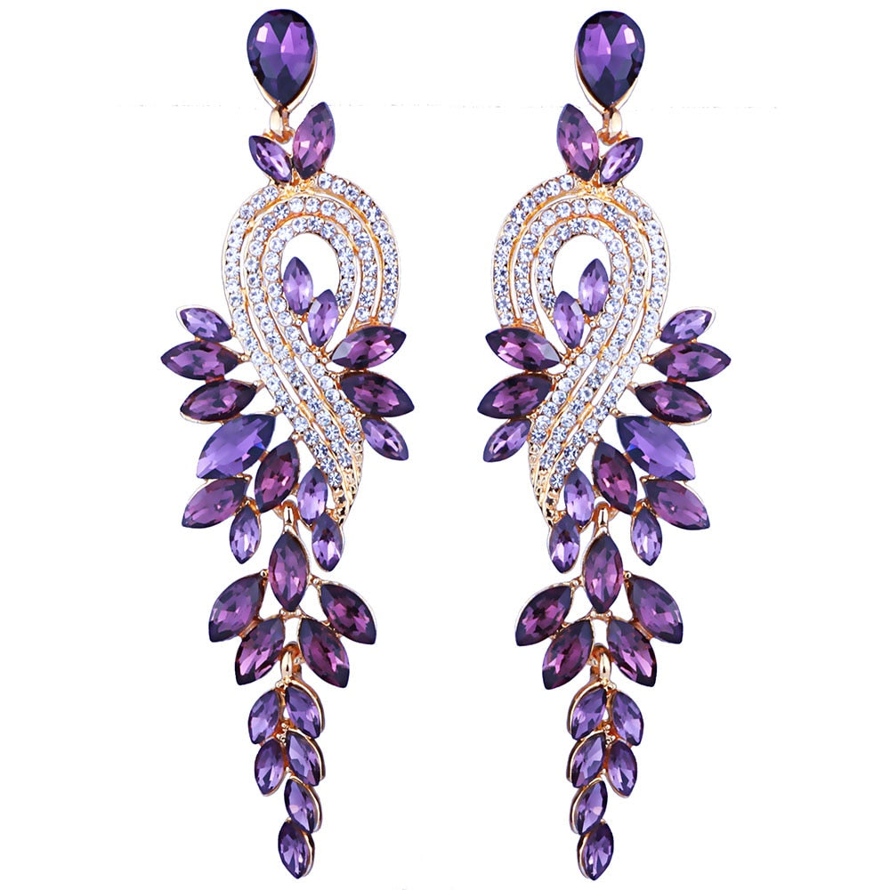 Luxury Crystal Leaf Long Drop Earrings