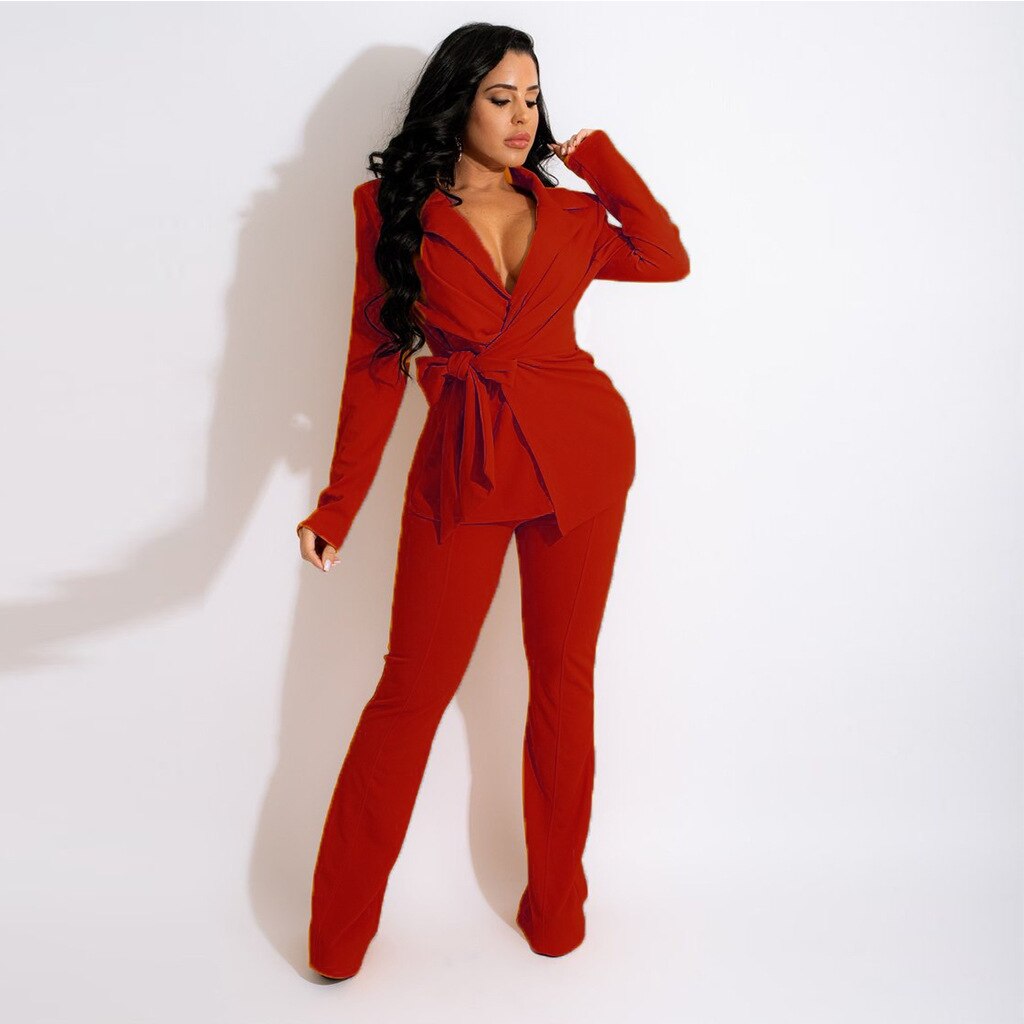 Blazer and Straight Wide Leg Pants Suit