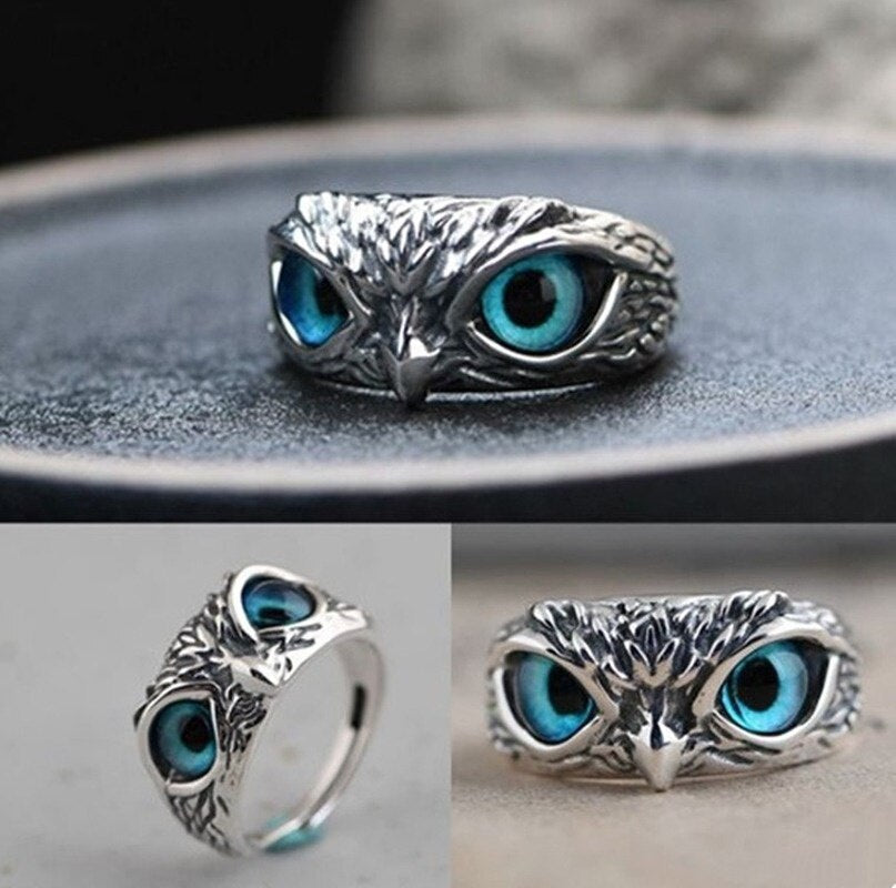 Fashion Blue Cat's Eye Owl Ring