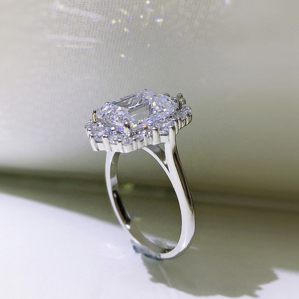 925 Sterling Silver Emerald Cut Lab Sapphire High Carbon Diamonds Gemstone
