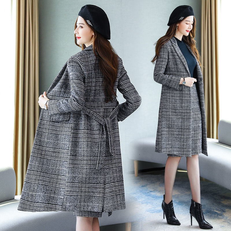 Korean Style Loose Temperament Long Coat Hip-wrapped Skirt Woolen Suit