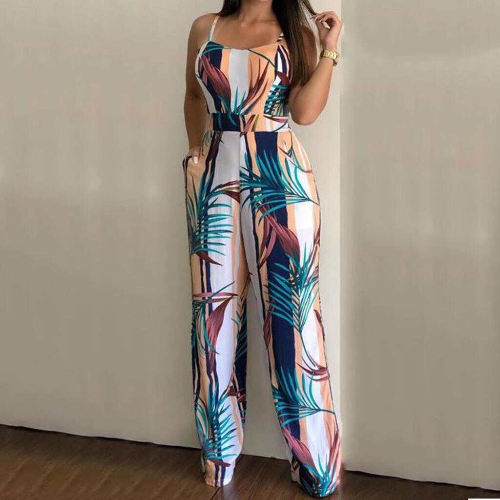 Backless Sleeveless  Print Jumpsuit