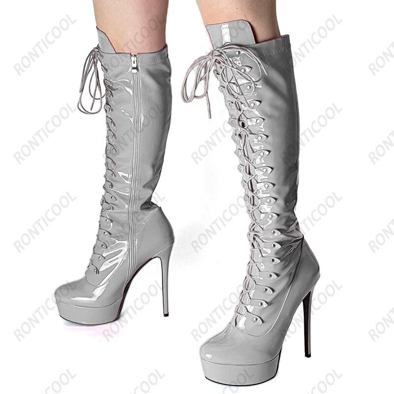 Women Winter Platform Knee High Stiletto Heels Boots
