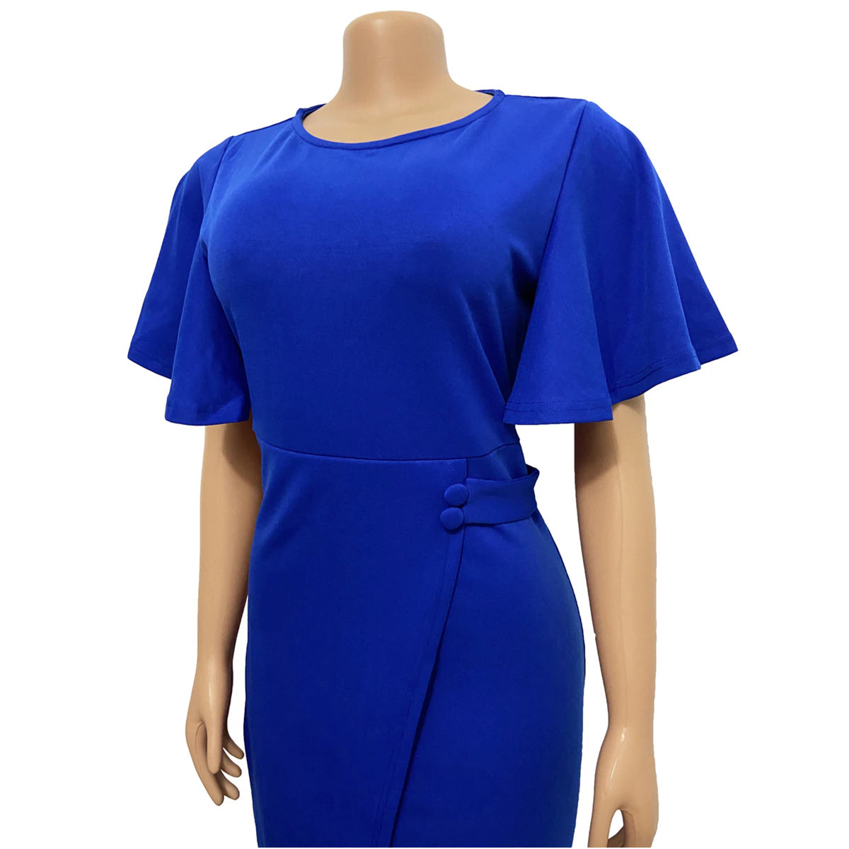 Button Design O-neck Bodycon Office Dress