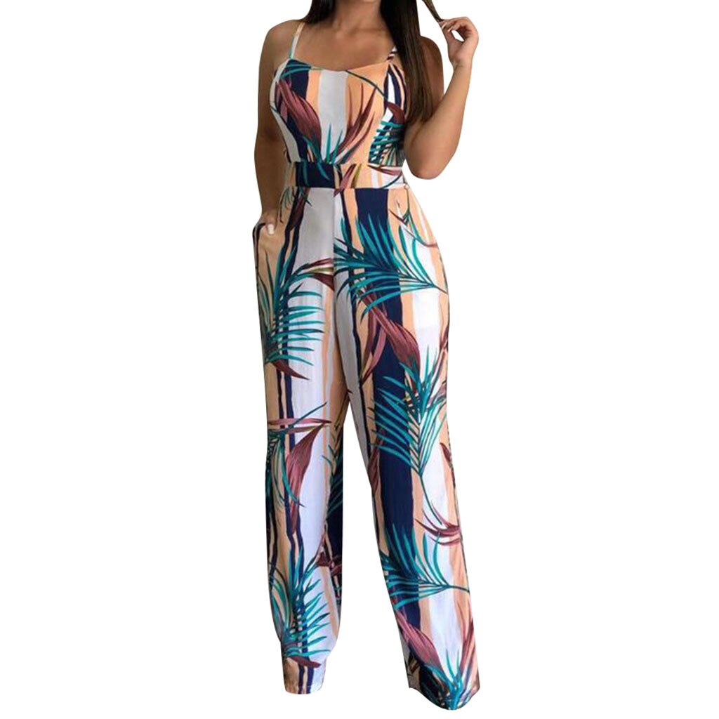 Backless Sleeveless  Print Jumpsuit