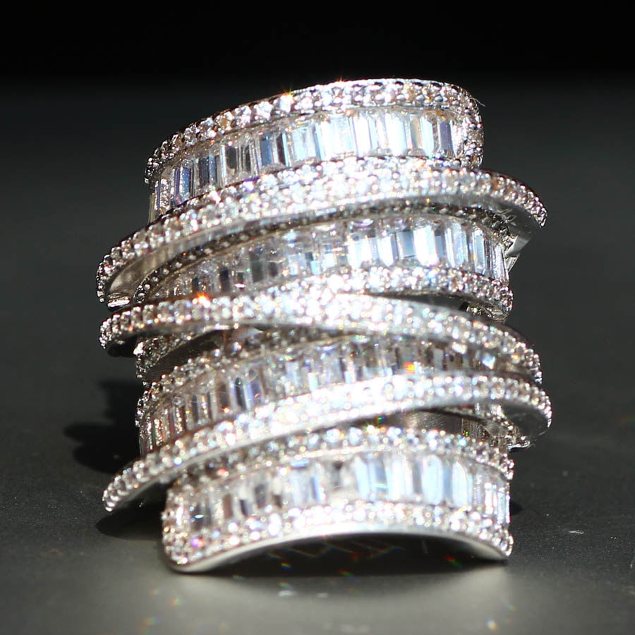 Zircon Stamped S925 Silver Color  Rings